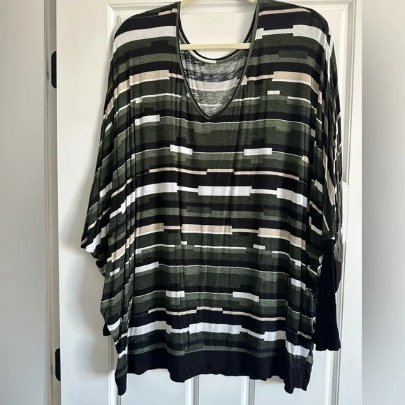 Lane Bryant women’s plus 22W/24W Olive and Black Patterned dolman sleeve top - Picture 1 of 10